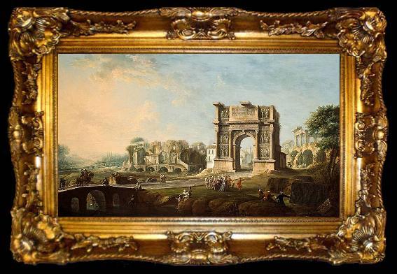 framed  Antonio Joli The Arch of Trajan at Benevento oil on canvas painting by Antonio Joli., ta009-2